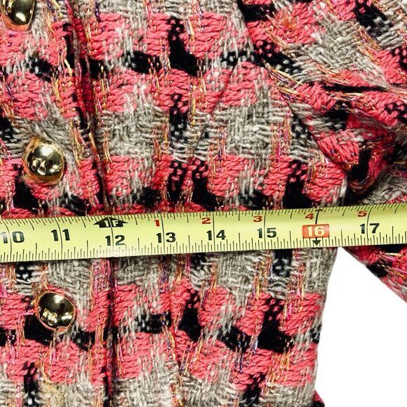 Liquid Wool Blend Tweed Long Coat Sz 2 Brown Orange Plaid Preppy Elegant PeaCoat - Picture 11 of 16